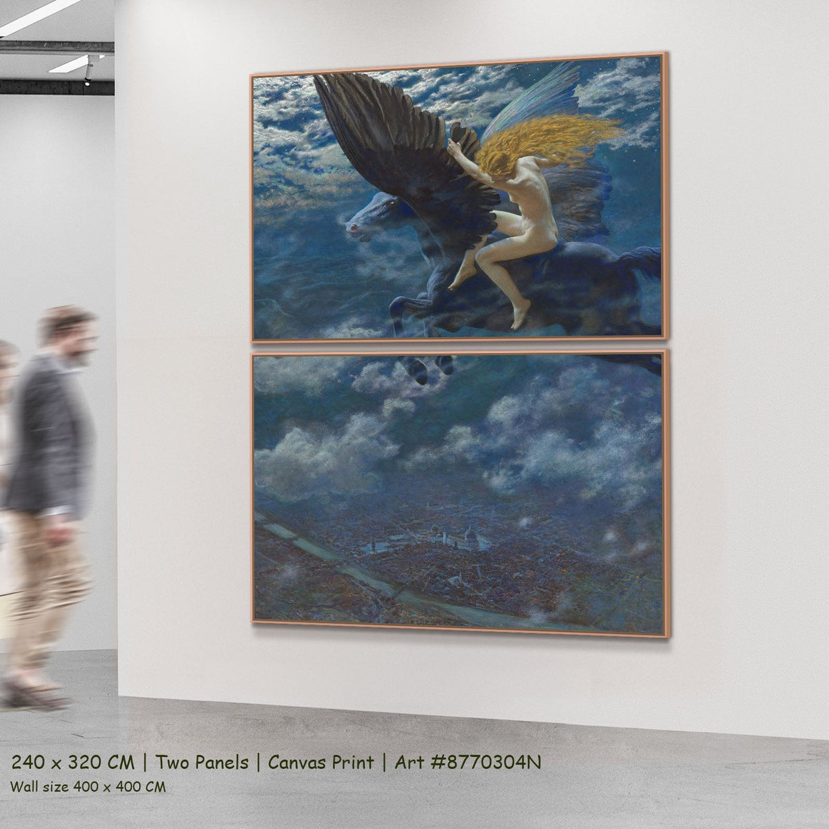 Dream Idyll by Edward Robert Hughes as a large two-panel blue and black Symbolist canvas set