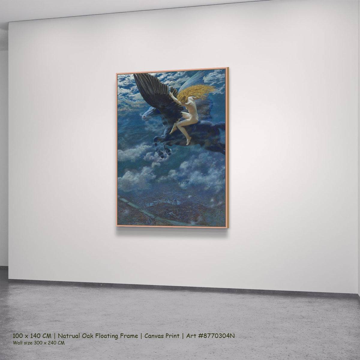 Dream Idyll by Edward Robert Hughes in a natural oak floating frame, large blue and black Symbolist canvas