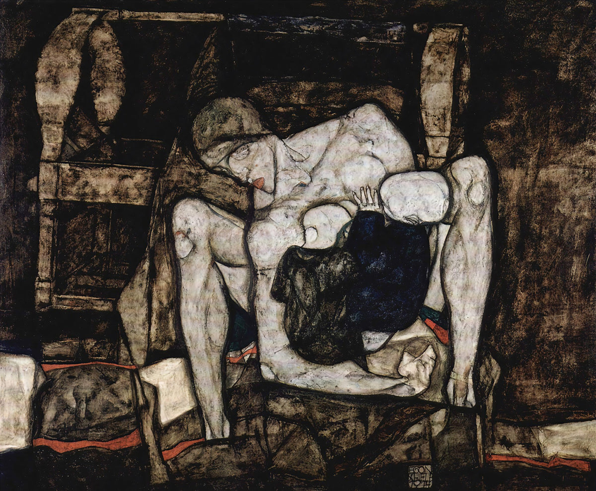 Large brown and white Expressionist canvas print of Blind Mother, or The Mother by Egon Schiele