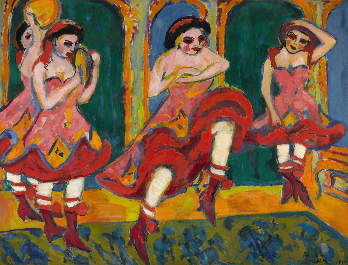 Large red and orange Expressionist canvas print of Czardas Dancers by Ernst Ludwig Kirchner