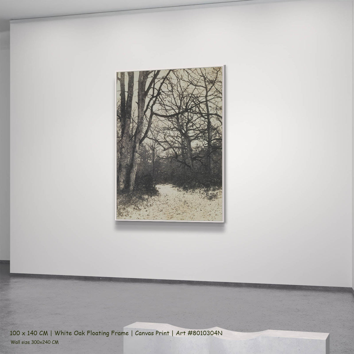 Eugène Cuvelier — Fontainebleau Forest Landscape canvas wall art in a white oak floating frame, 100 × 140 cm