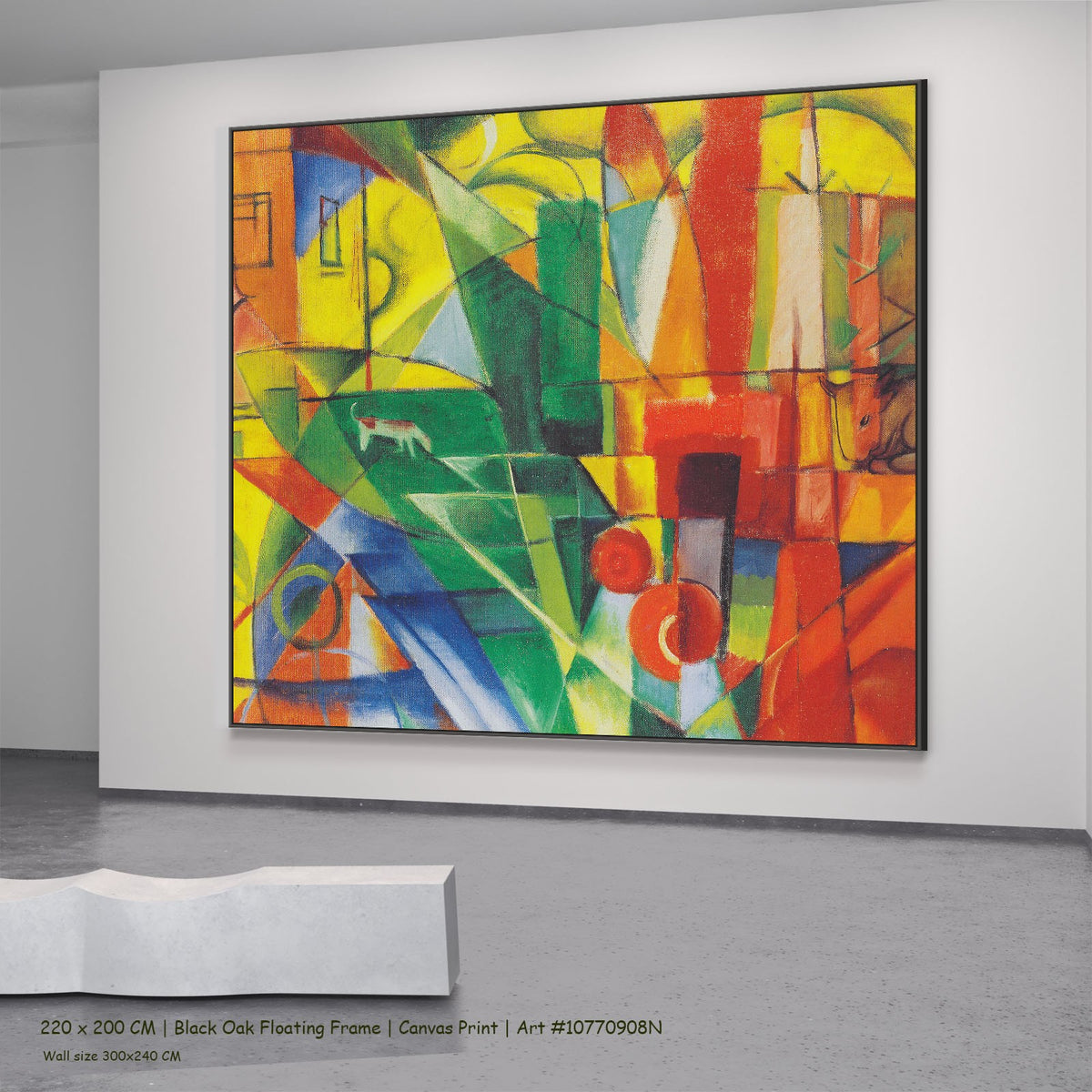 Landscape with House, Dog and Cattle by Franz Marc in a black oak floating frame, large yellow and red Expressionist Abstract