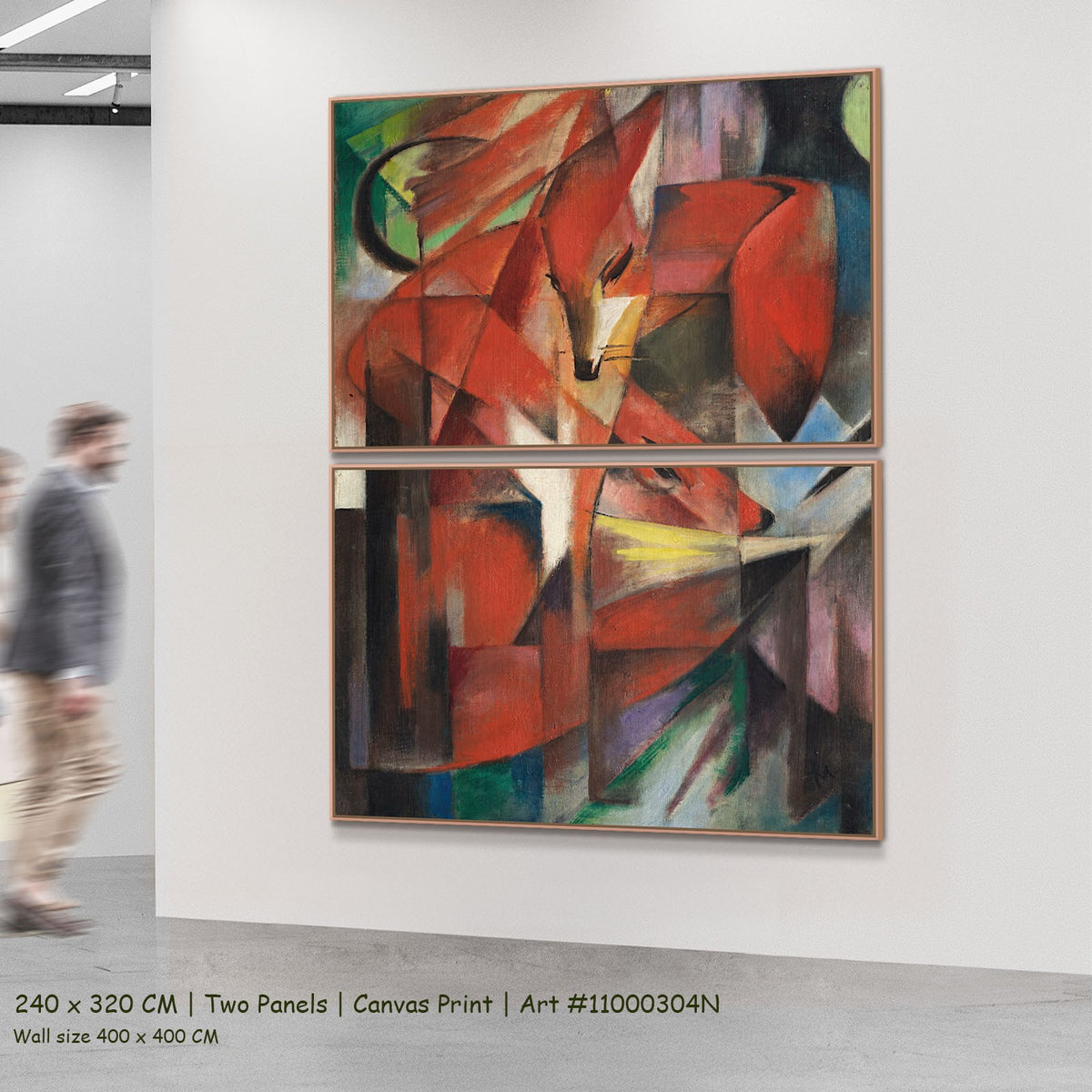 The Foxes by Franz Marc as a large two-panel red and black Expressionist canvas set