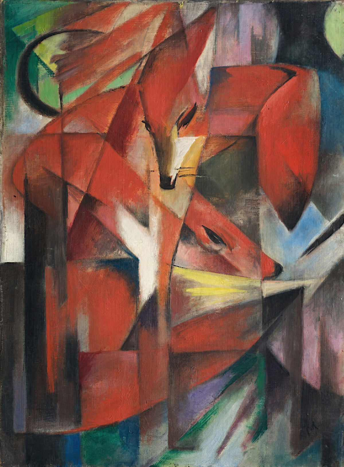 Large red and black Expressionist canvas print of The Foxes by Franz Marc