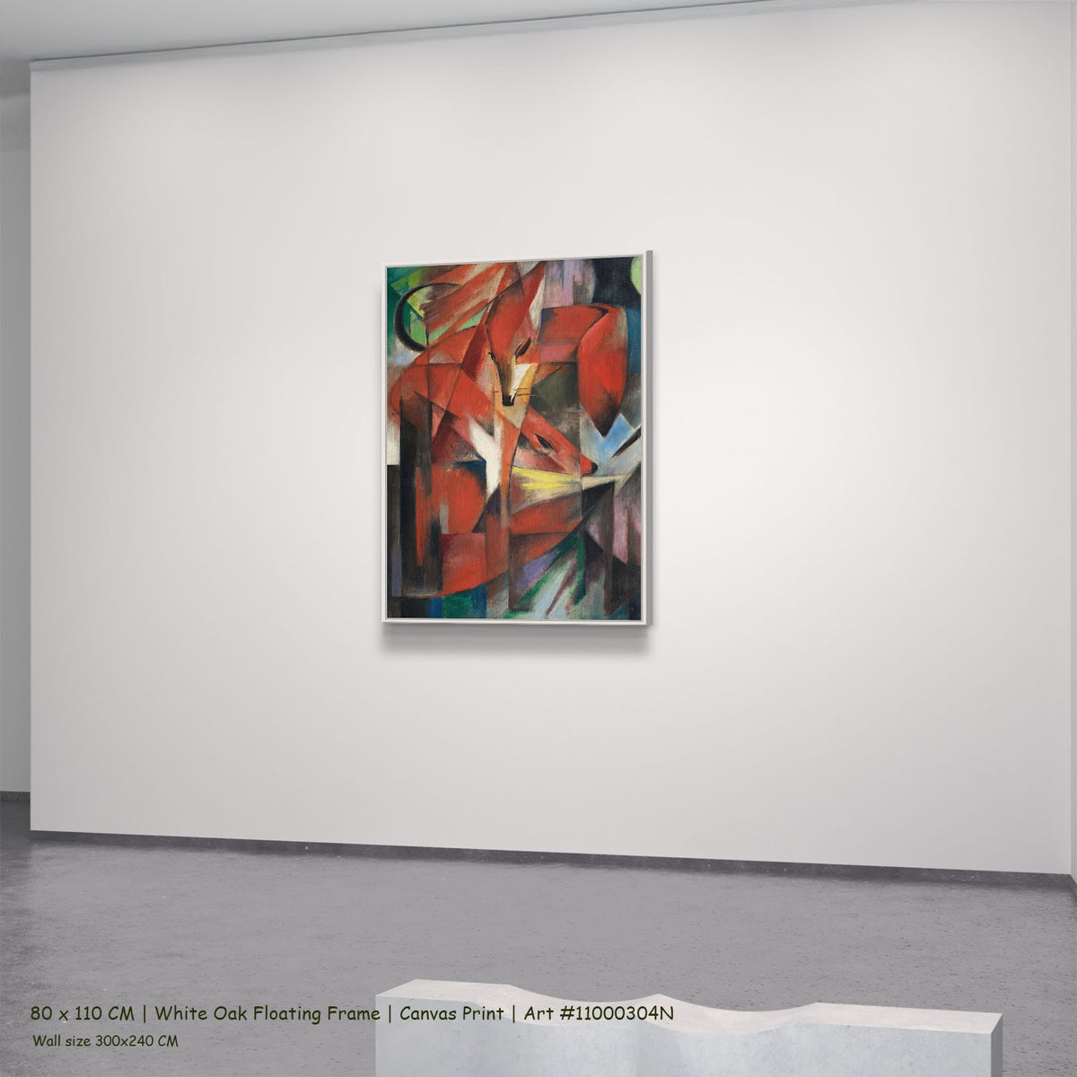 The Foxes by Franz Marc in a white oak floating frame, large red and black Expressionist canvas