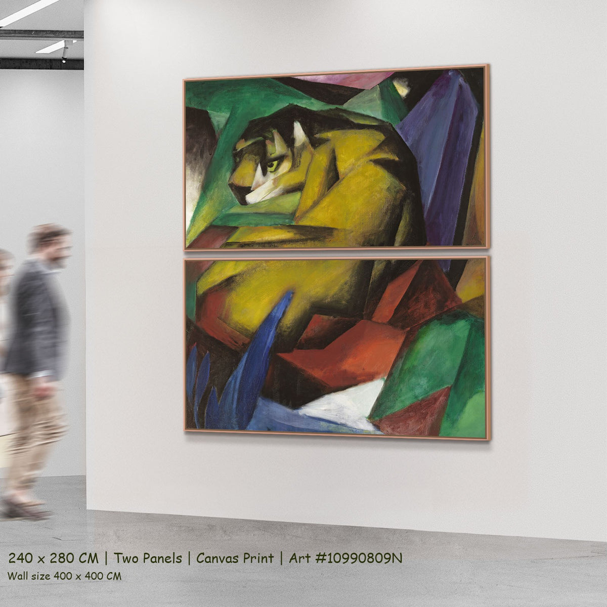 Tiger by Franz Marc as a large two-panel yellow and green Expressionist canvas set