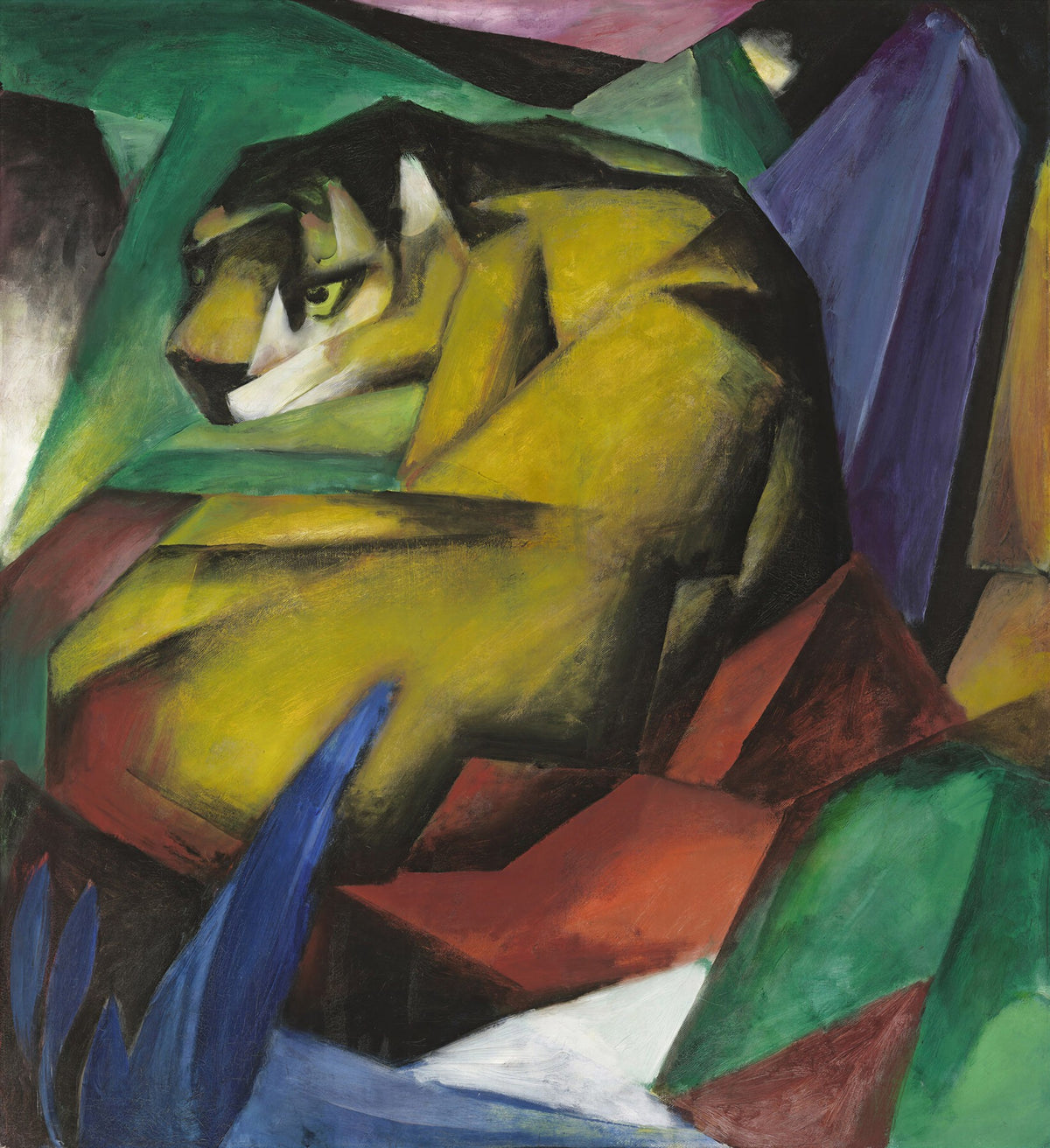 Large yellow and green Expressionist canvas print of Tiger by Franz Marc
