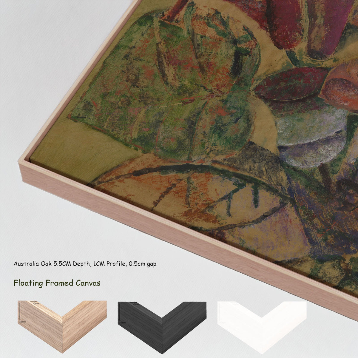 Fleurs by Frits Van den Berghe in a floating frame, large olive and orange Expressionist canvas print