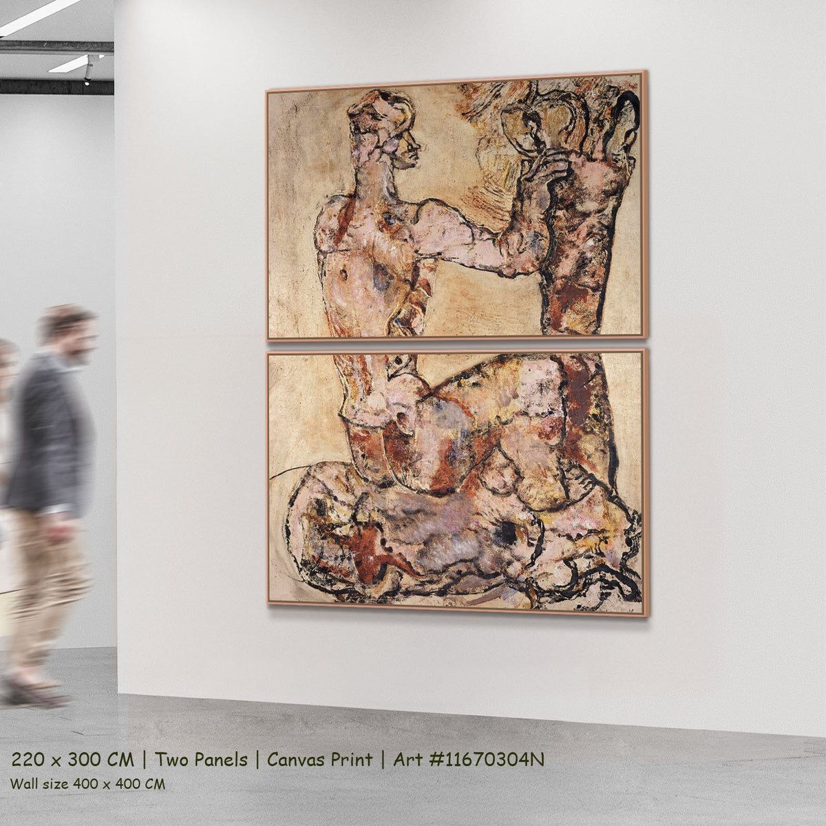 Sitting pink nude by Frits Van den Berghe as a large two-panel pink and brown Expressionist canvas set