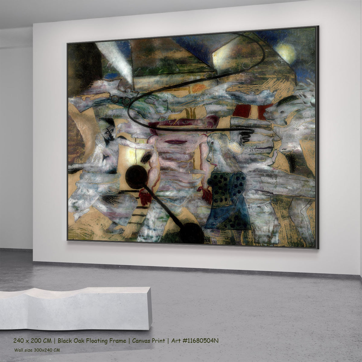 The Monster by Frits Van den Berghe in a black oak floating frame, large brown and grey Surrealist canvas
