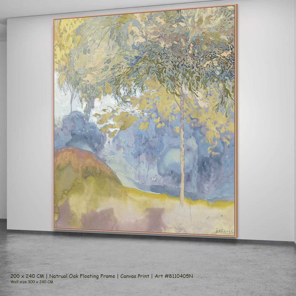 Georges de Feure — Wooded Landscape Landscape canvas wall art in a natural oak floating frame, 200 × 240 cm