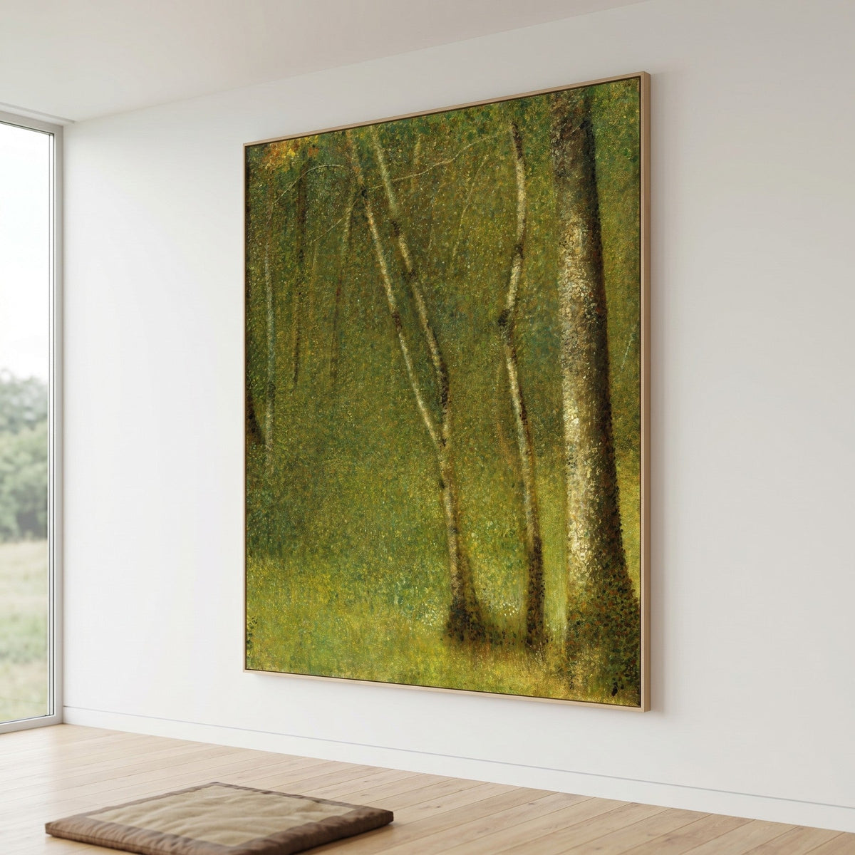 The Forest at Pontaubert Landscape canvas wall art styled in a room setting by Georges Seurat