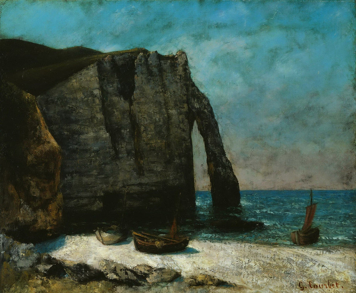 Large aqua and grey Landscape canvas print of The Cliff at Étretat by Gustave Courbet