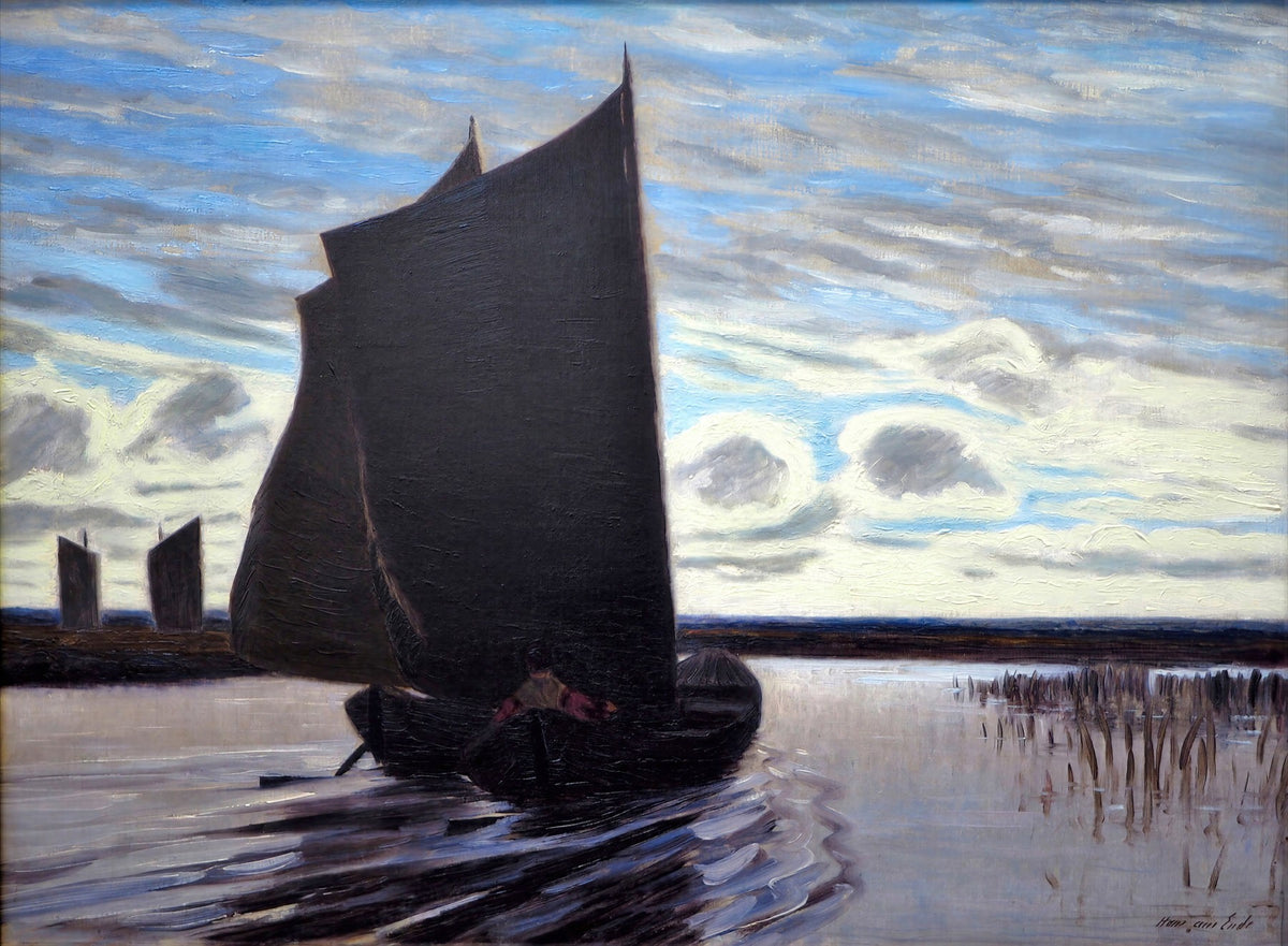 Large light blue and black Impressionist canvas print of Torfsegler auf der Hamme by Hans am Ende