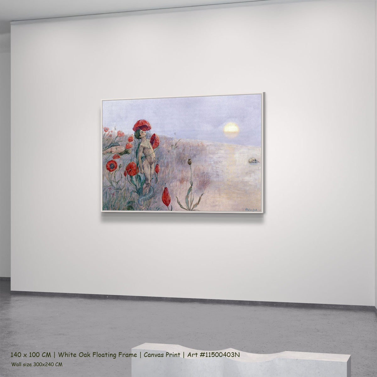 Death by Hans Baluschek in a white oak floating frame, large red and grey Symbolist canvas