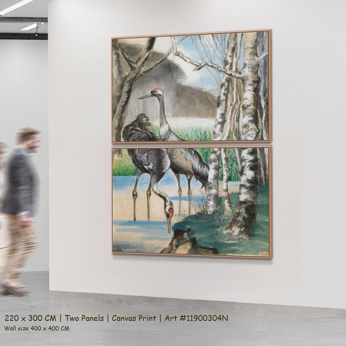 Reiher by Hans Thuar as a large two-panel green and blue Expressionist canvas set