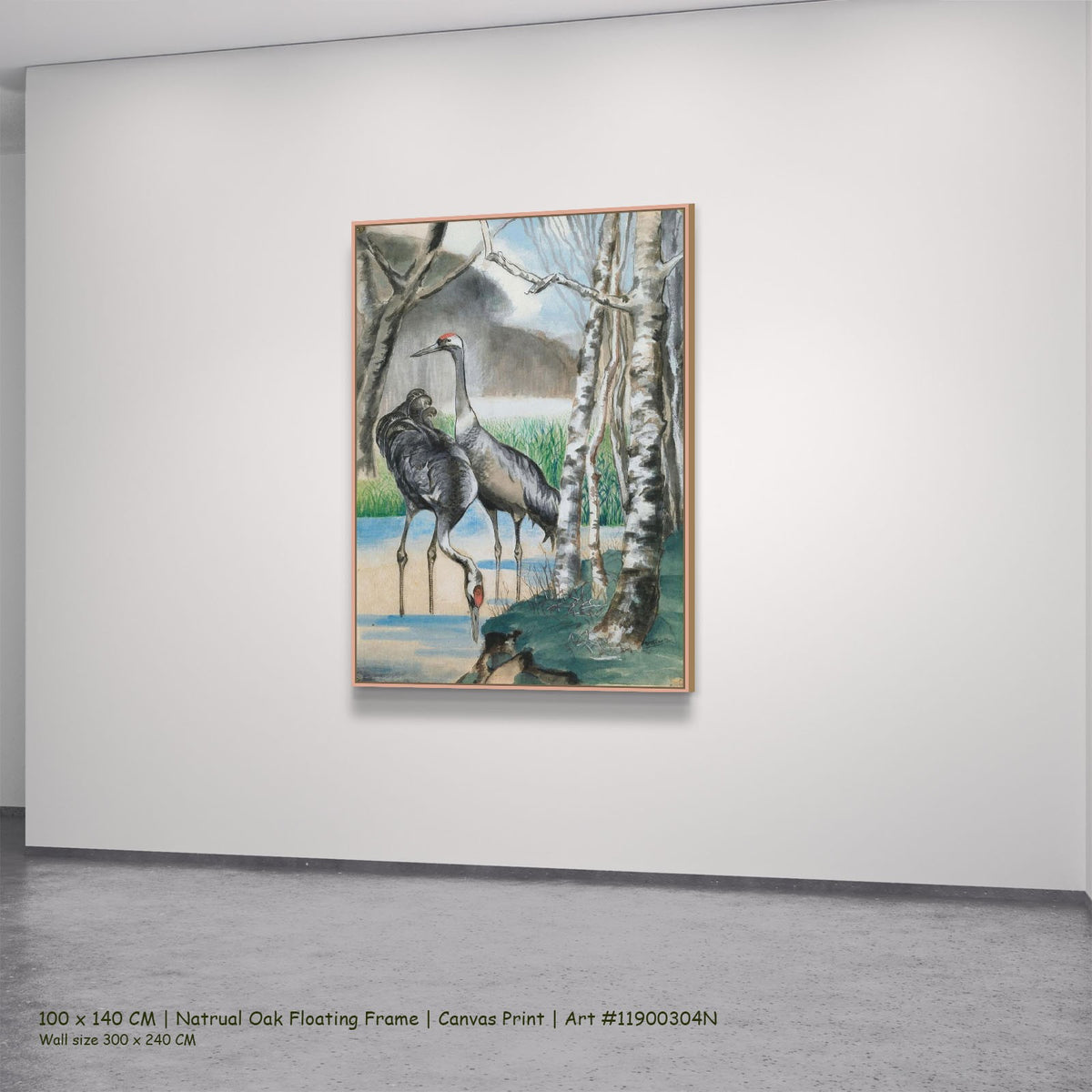 Reiher by Hans Thuar in a natural oak floating frame, large green and blue Expressionist canvas