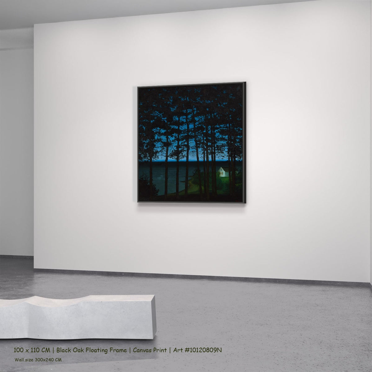 Fisherman's Cottage by Harald Oscar Sohlberg in a black oak floating frame, large blue and green Landscape canvas