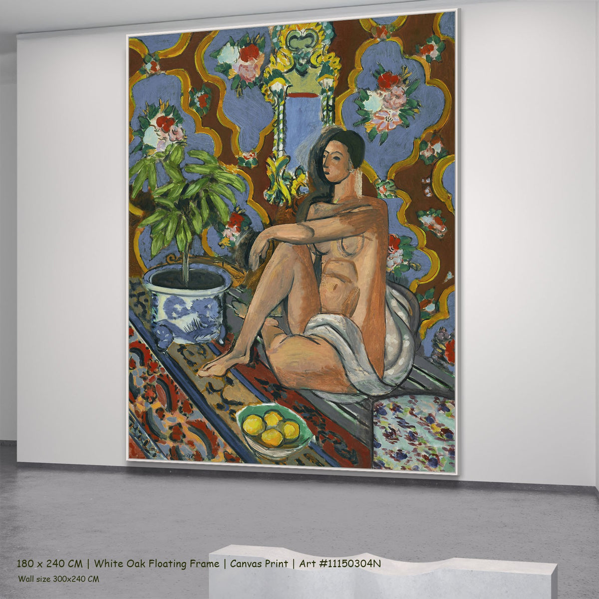Decorative Figure on an Ornamental Background by Henri Matisse in a white oak floating frame, large blue and brown Fauvist ca