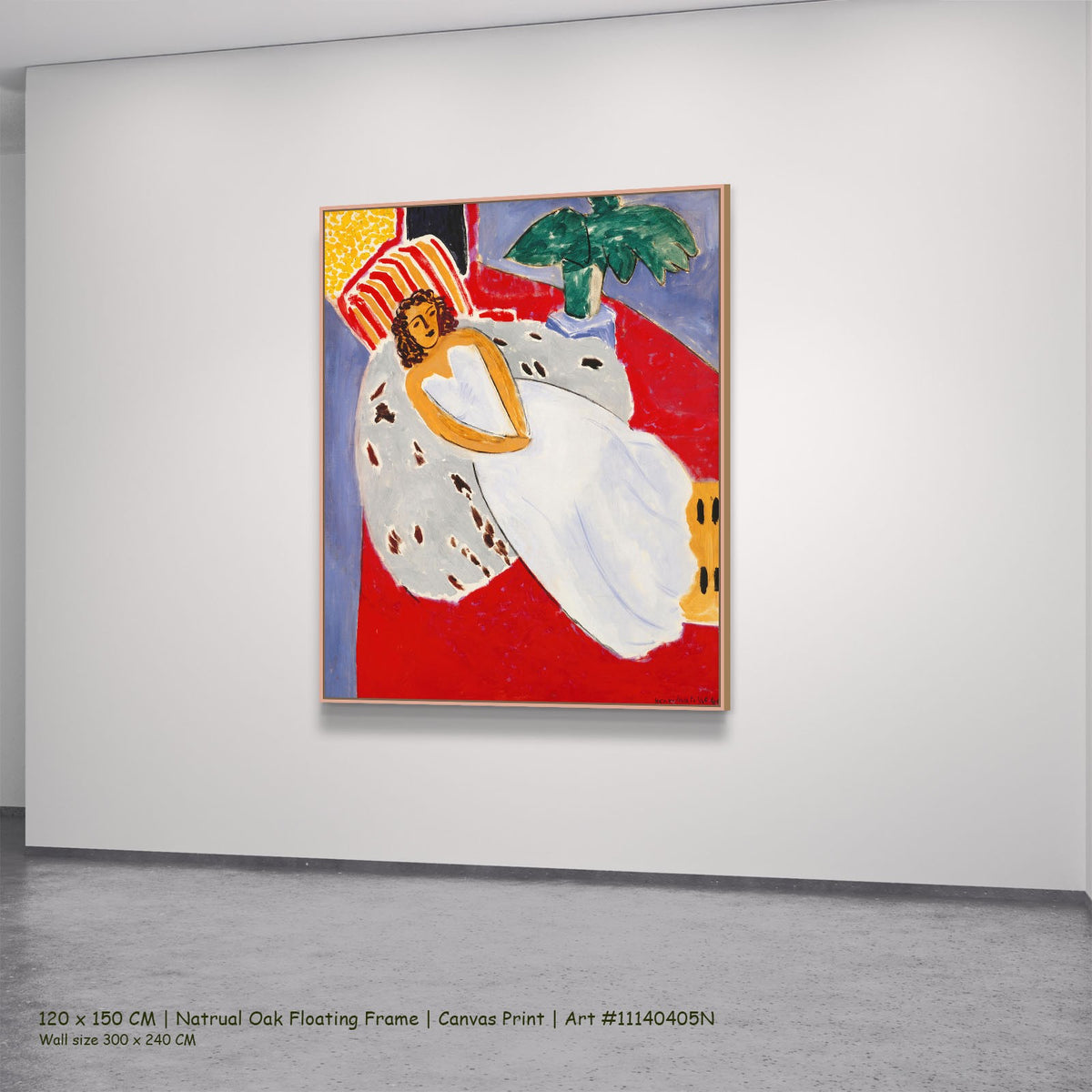 Young Woman in White on a by Henri Matisse in a natural oak floating frame, large red and white Fauvist canvas