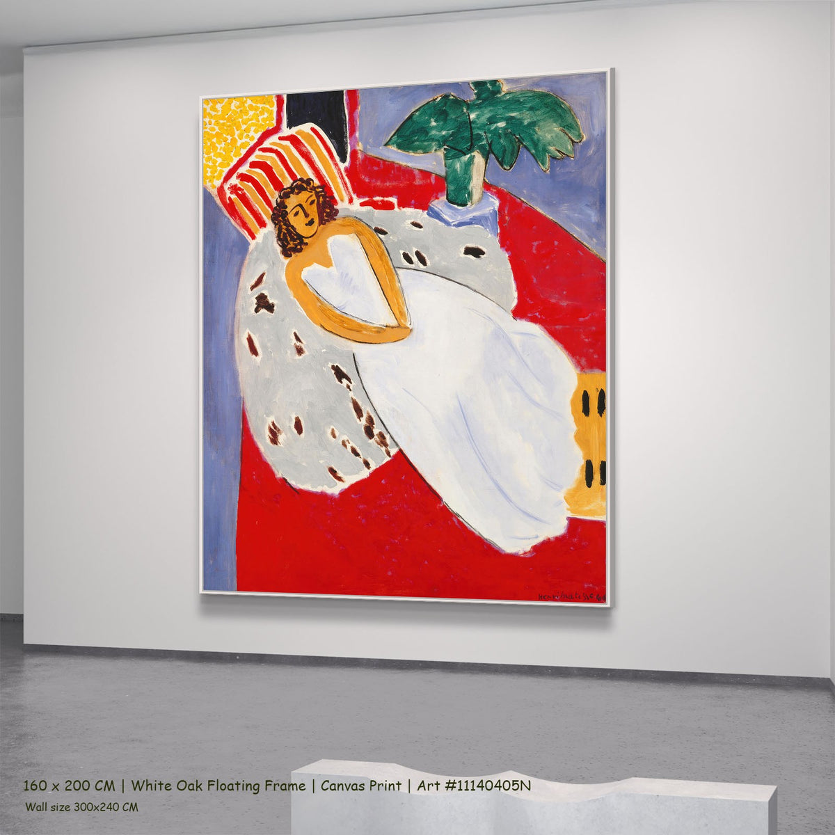 Young Woman in White on a by Henri Matisse in a white oak floating frame, large red and white Fauvist canvas
