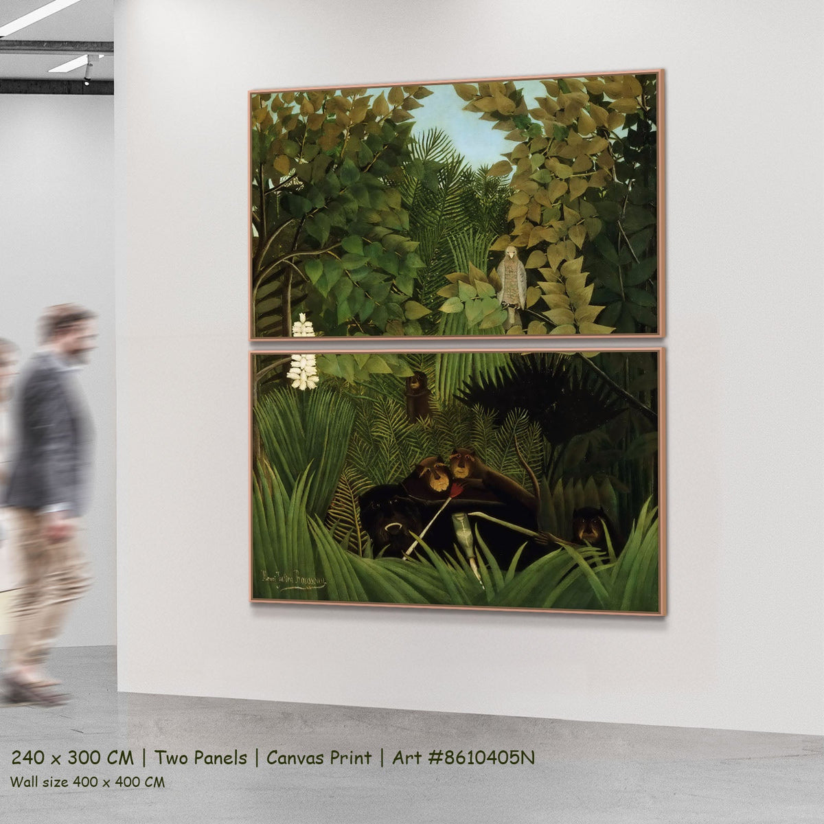 The Merry Jesters by Henri Rousseau as a large two-panel green and olive Jungle canvas set