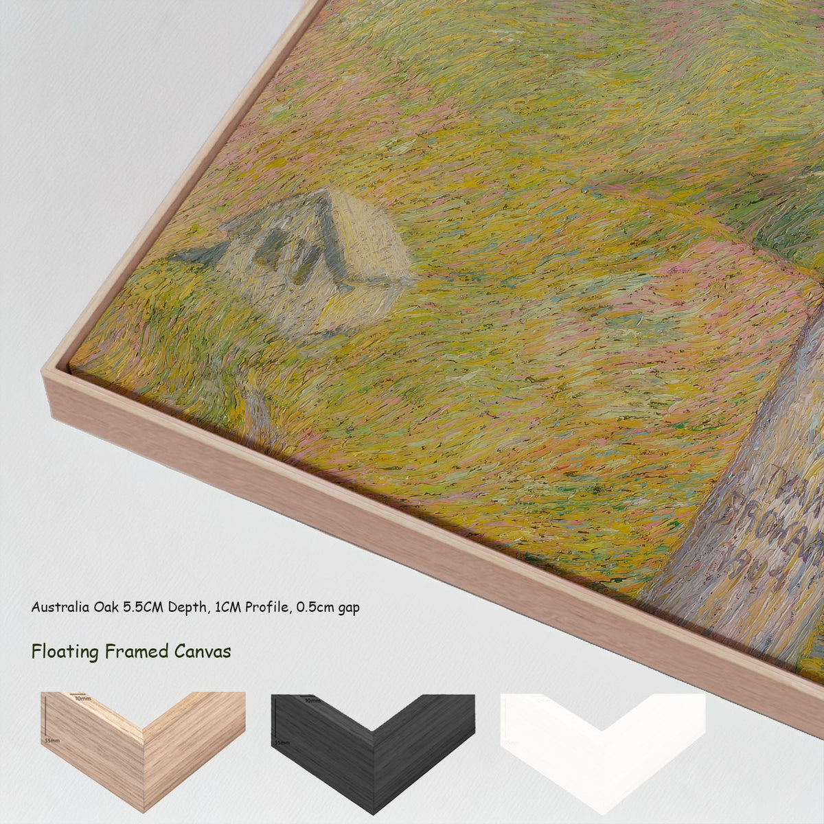 Larch by Ivan Grohar in a floating frame, large yellow and pink Impressionist canvas print