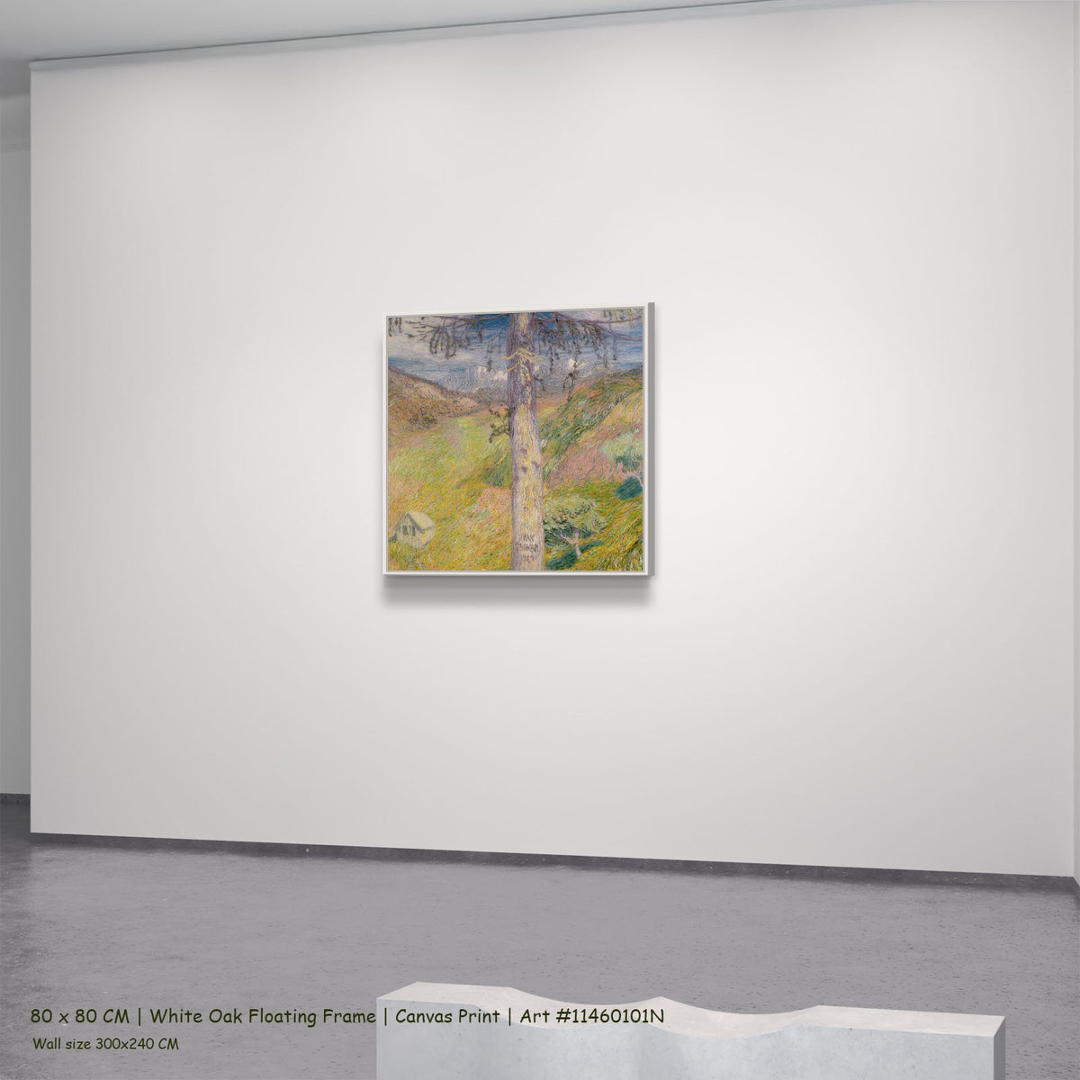 Larch by Ivan Grohar in a white oak floating frame, large yellow and pink Impressionist canvas
