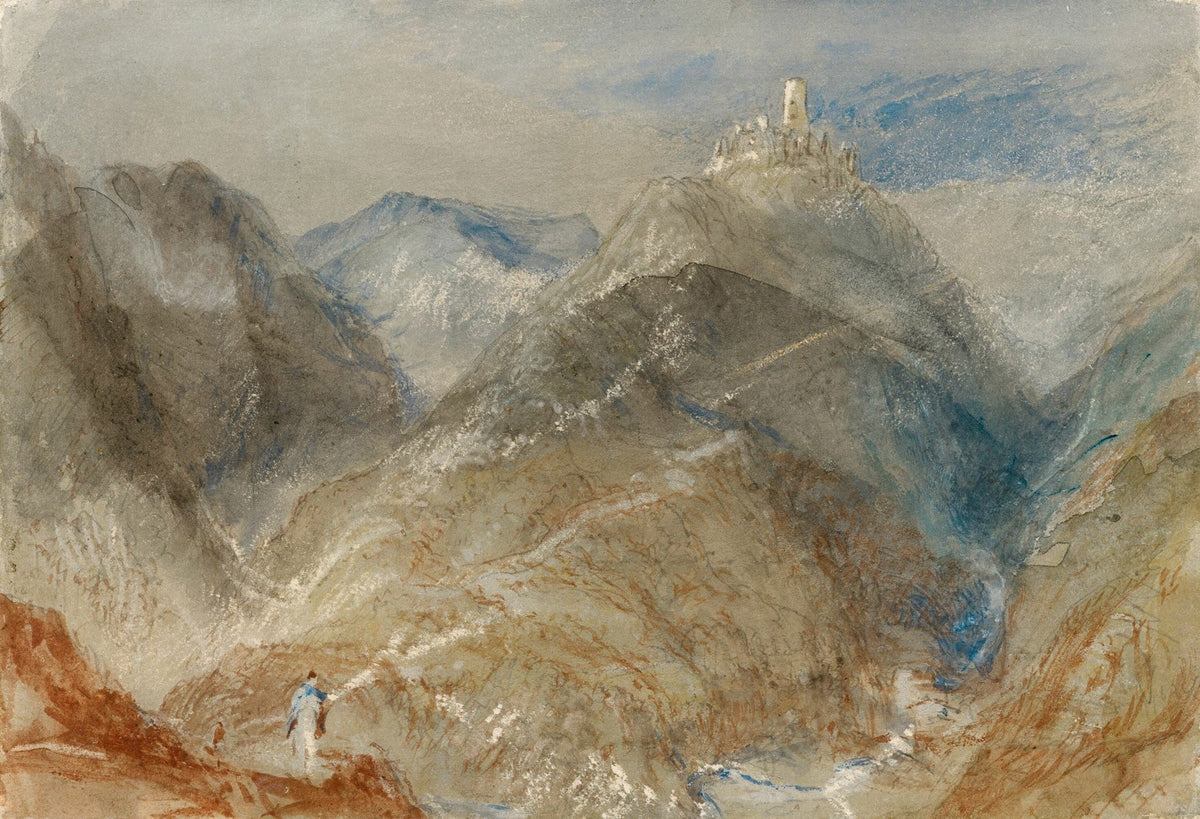 Large brown and grey Landscape canvas print of Castle on Height near Geneva by J.M.W. Turner