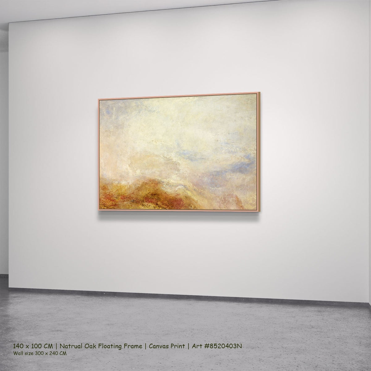 J.M.W. Turner — A Mountain Scene, Val d'Aosta Landscape canvas wall art in a natural oak floating frame, 140 × 100 cm