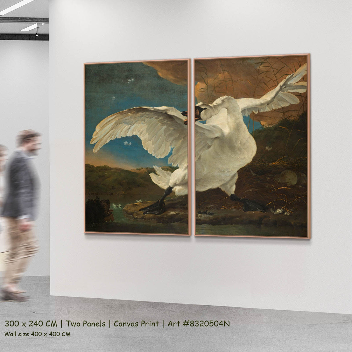 Jan Asselijn — The Threatened Swan Wildlife two-panel canvas wall art set, 300 × 240 cm