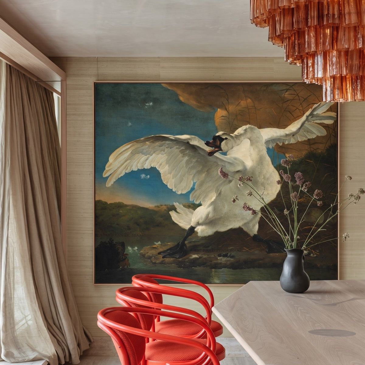 Jan Asselijn | Oversized Aqua White Baroque Canvas Wall Art | The Threatened Swan — room photo 2