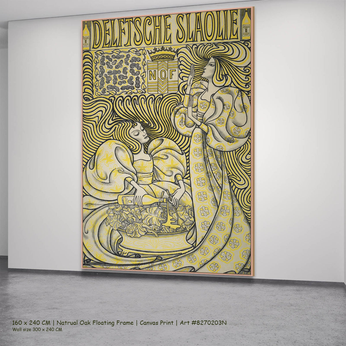 Jan Toorop — Delftsche Slaolie (Delft Salad Oil Poster) Nouveau canvas wall art in a natural oak floating frame, 160 × 240 cm