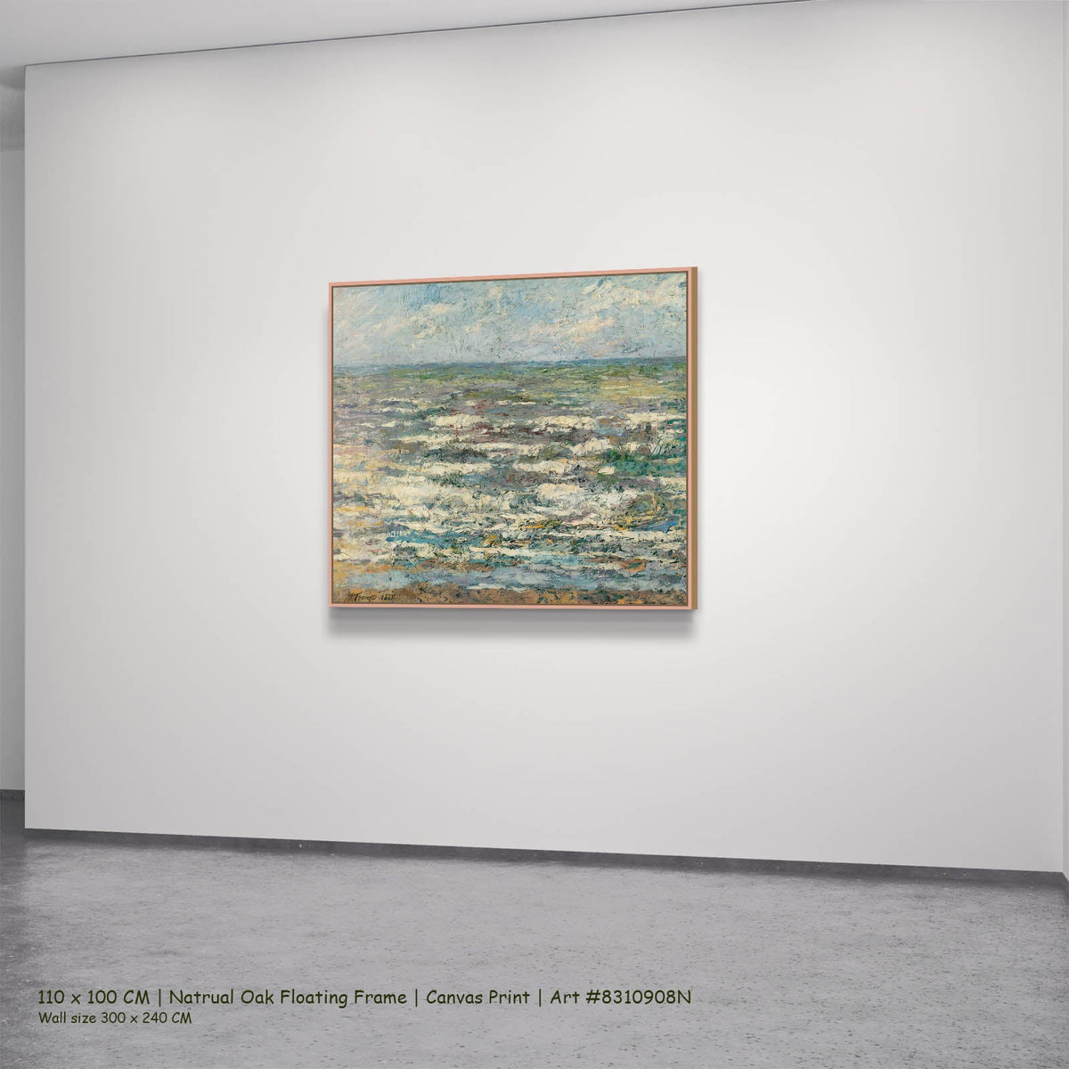 Jan Toorop — The Sea Seascape canvas wall art in a natural oak floating frame, 110 × 100 cm