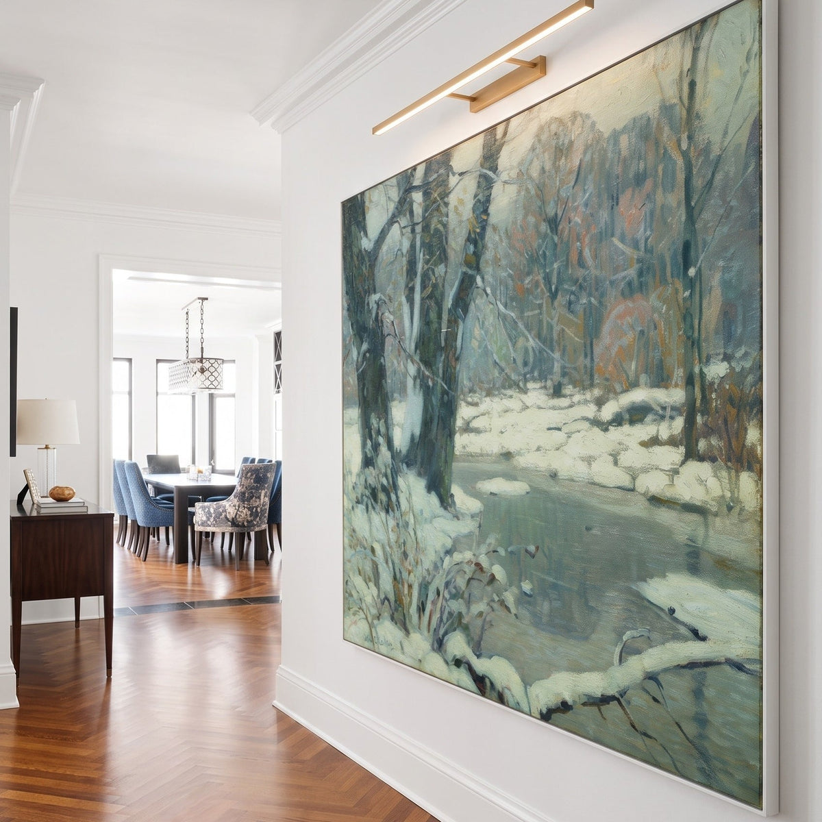 John F. Carlson | Large Green Grey Landscape Canvas Wall Art | Silvered Brook — room photo 2