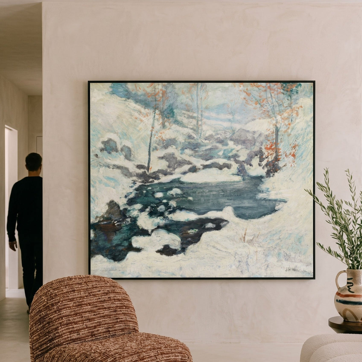 John Henry Twachtman | Large Blue White Impressionist Canvas Wall Art | Icebound — room photo 2