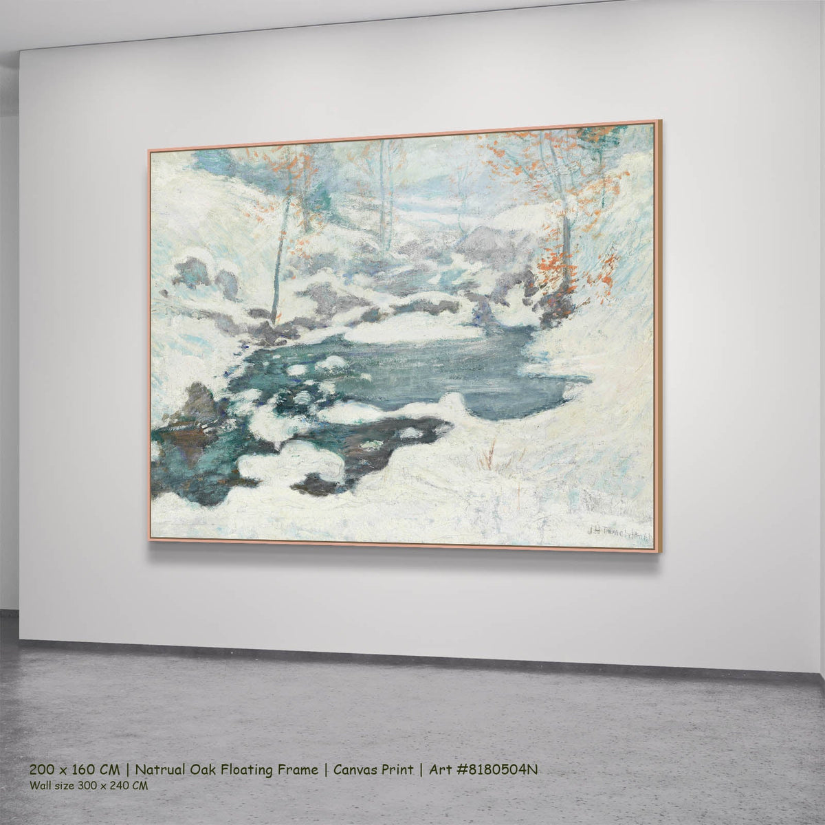John Henry Twachtman — Icebound Landscape canvas wall art in a natural oak floating frame, 200 × 160 cm