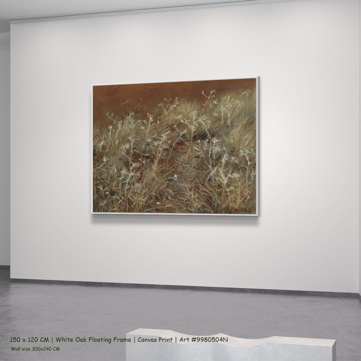 Thistles by John Singer Sargent in a white oak floating frame, large gold and brown Impressionist canvas