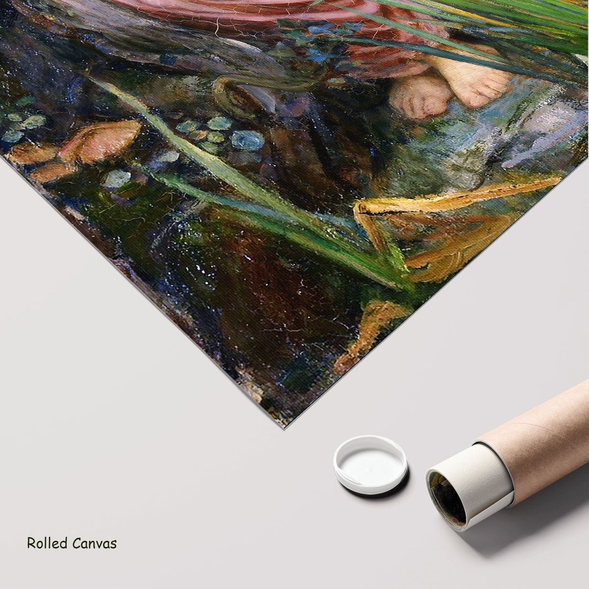Echo and Narcissus by John William Waterhouse as a large rolled green and red Pre-Raphaelite canvas print