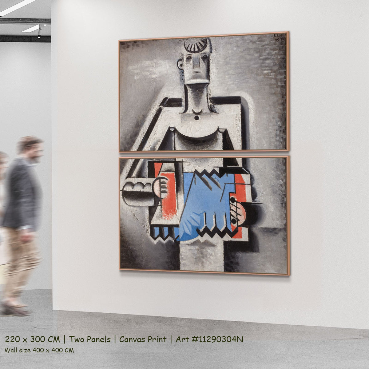 Accordion Player by Josef Capek as a large two-panel blue and red Cubist canvas set