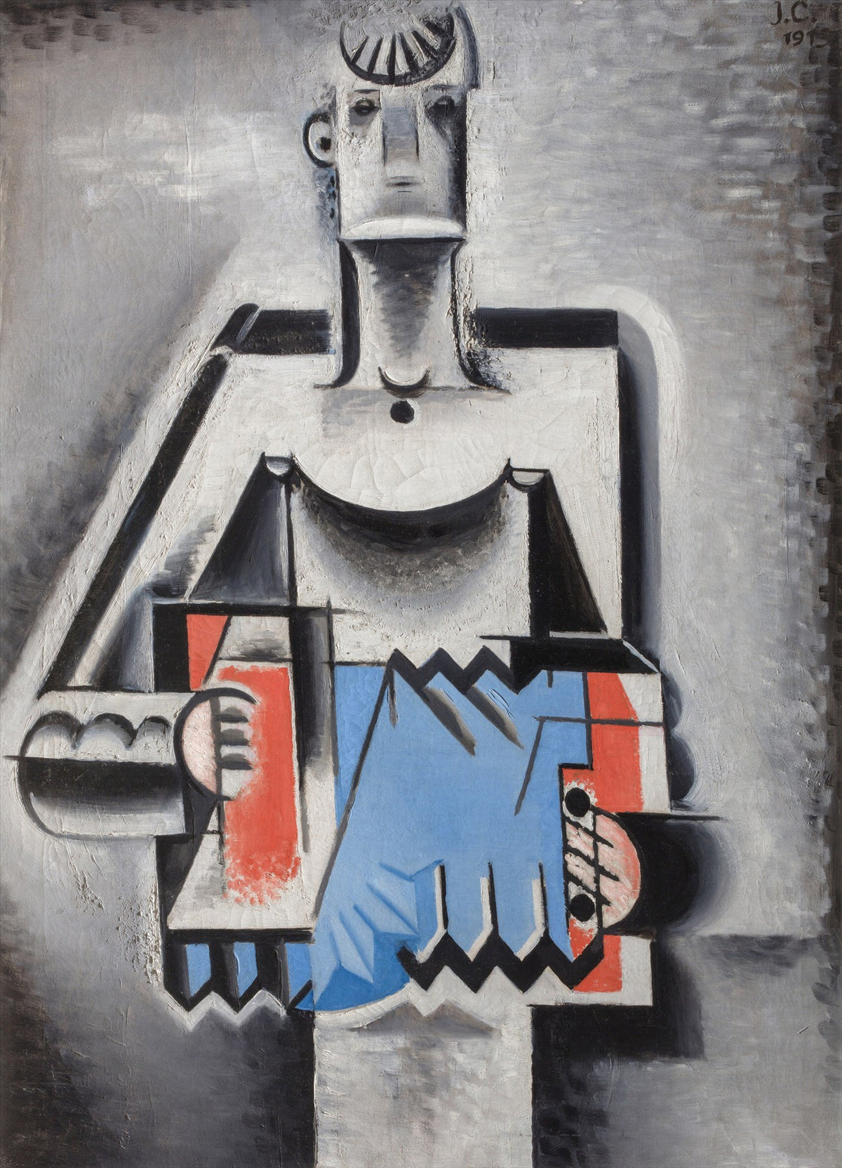 Large blue and red Cubist canvas print of Accordion Player by Josef Capek