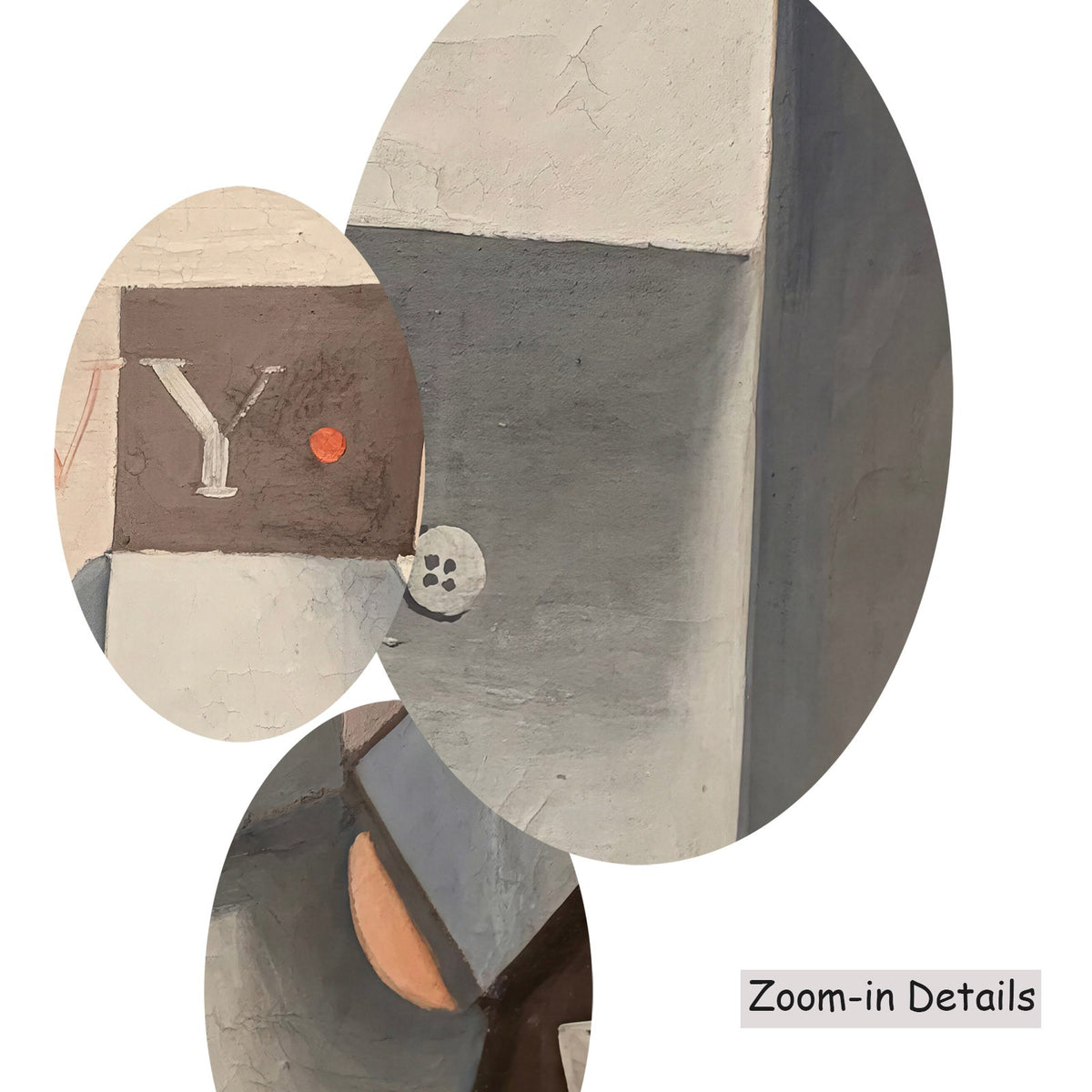 Close-up detail of the brushwork on Mr. Myself, a large brown and yellow Cubist canvas by Josef Capek