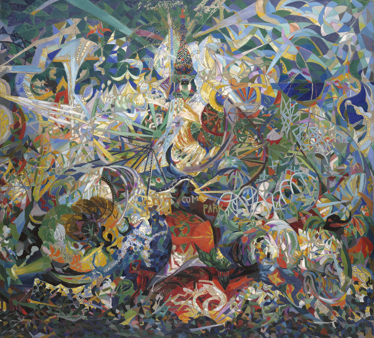 Large blue and green Futurist canvas print of Battle of Lights, Coney Island, Mardi by Joseph Stella
