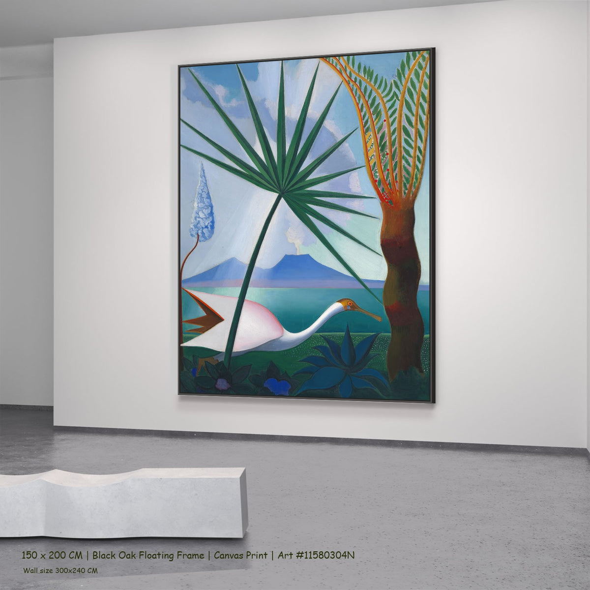 Neapolitan Song by Joseph Stella in a black oak floating frame, large green and light blue Modernist canvas