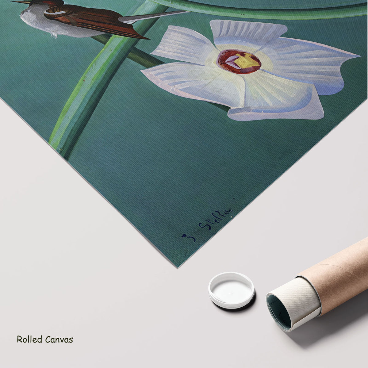 The White Heron by Joseph Stella as a large rolled green and light blue Botanical canvas print