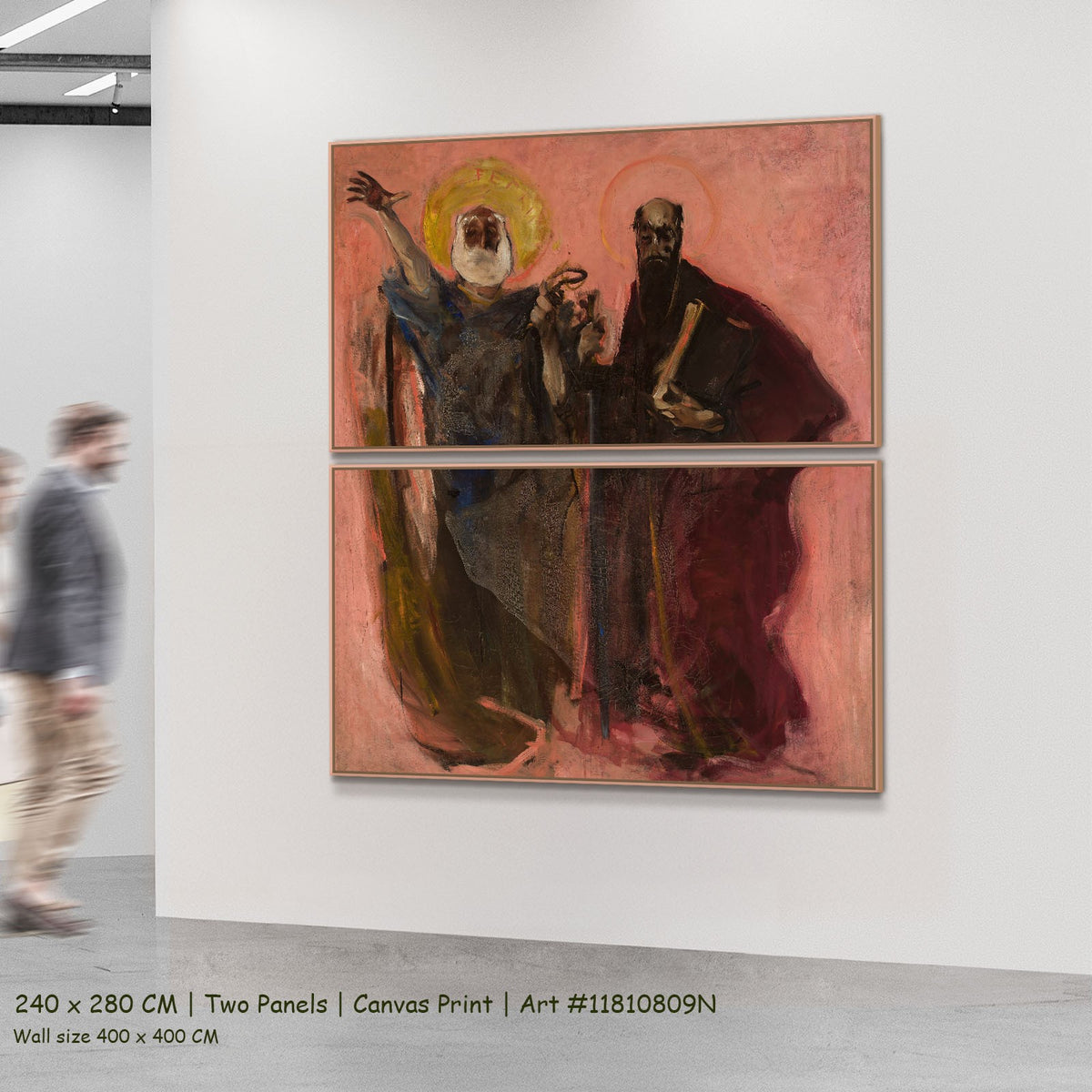 Apostles Peter and Paul, sketch by Konrad Krzyżanowski as a large two-panel pink and black Symbolist canvas set