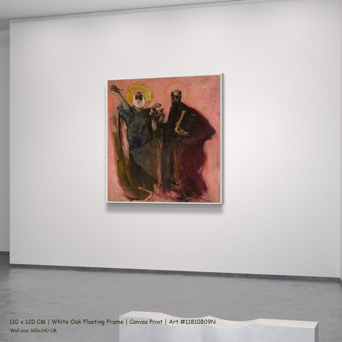 Apostles Peter and Paul, sketch by Konrad Krzyżanowski in a white oak floating frame, large pink and black Symbolist canvas