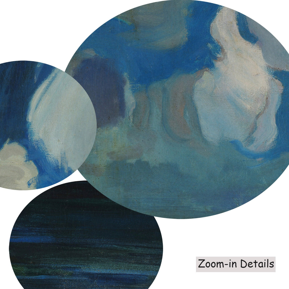 Close-up detail of the brushwork on Clouds in Finland, a large blue and white Expressionist canvas by Konrad Krzyżanowski