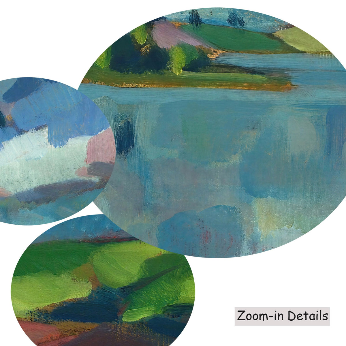 Close-up detail of the brushwork on Lake Saadjärv. Äksi Church, a large blue and green Landscape canvas by Konrad Mägi