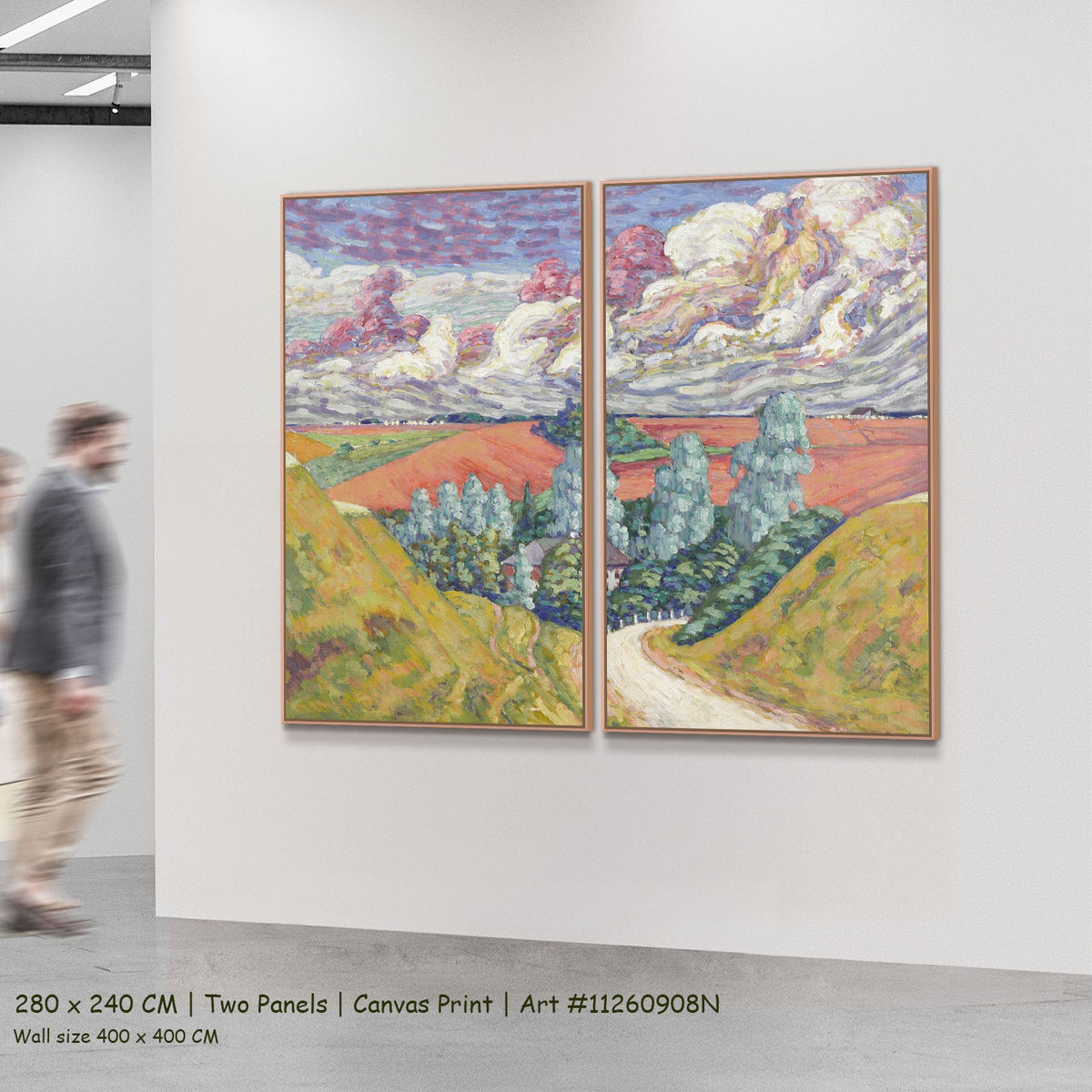 On the Road from Viljandi to by Konrad Mägi as a large two-panel pink and olive Landscape canvas set